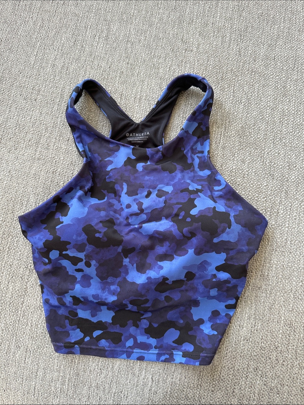 Athleta Blue Camo High-Neck Crop Tank